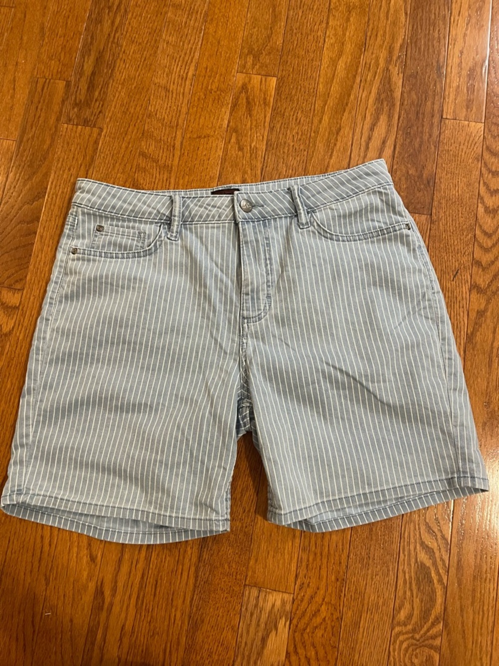 Lee Men's Light Blue Pinstripe Flat Front Shorts